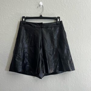 sundays Black Faux Leather High-Waist A-Line Shorts